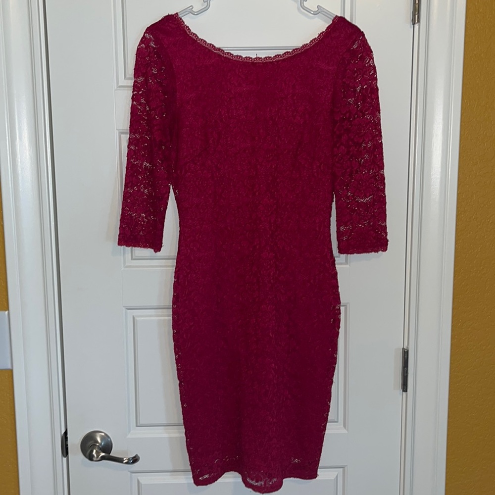Lace quarter length sleeve midi dress